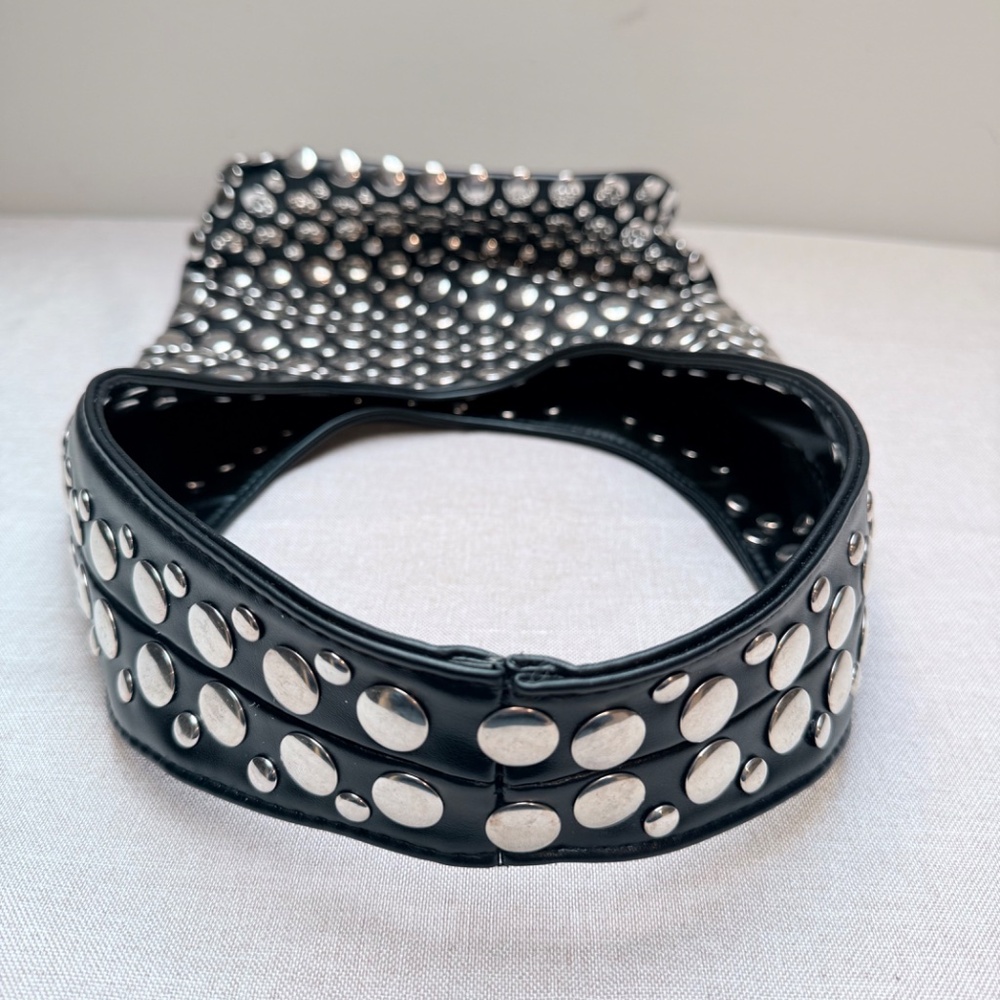 Black Studded Hobo Bag with Silver Accents - Picture 4 of 12
